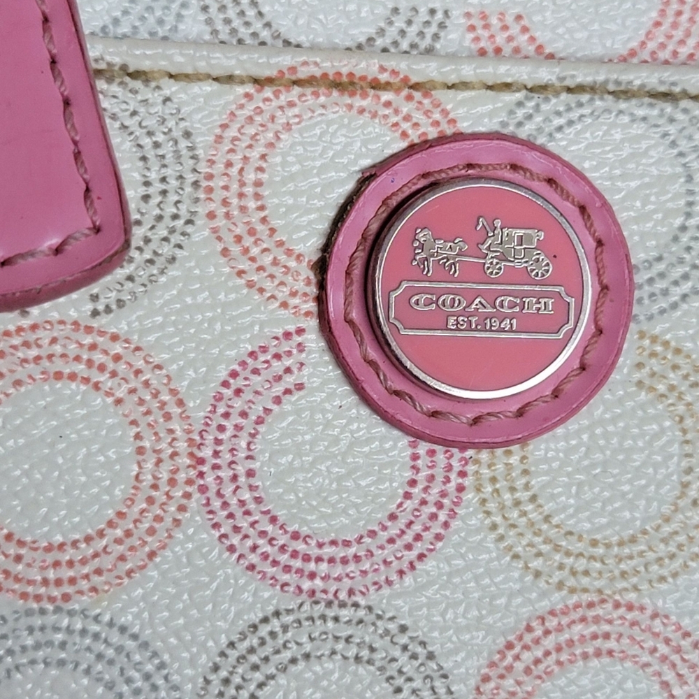 Coach Waverly Optic Art Coin Purse  multi-color signature C W/ Pink Leather Trim - Picture 5 of 15